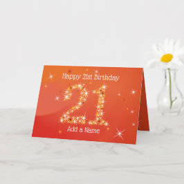 Tarjeta 21° cumpleaños - Números de estrella - rojo - Tarj
