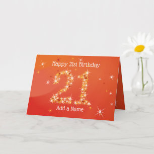Tarjeta 21° cumpleaños - Números de estrella - rojo - Tarj