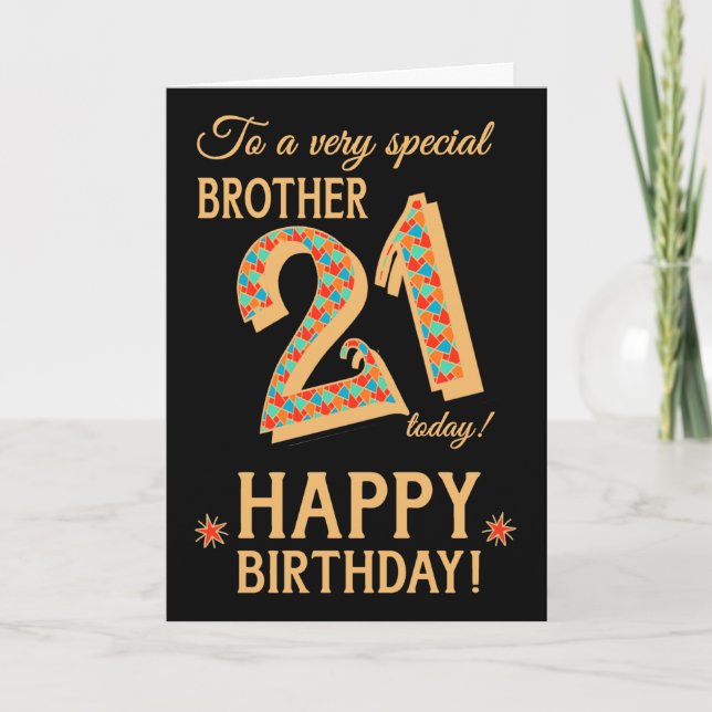 Tarjeta 21° cumpleaños, para Hermano, efecto oro sobre el  (Anverso)