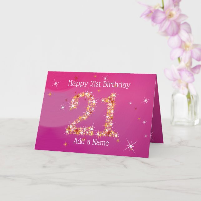Tarjeta 21 cumpleaños - Star Numbers - Pink - Age 21 Card (Orquídea)