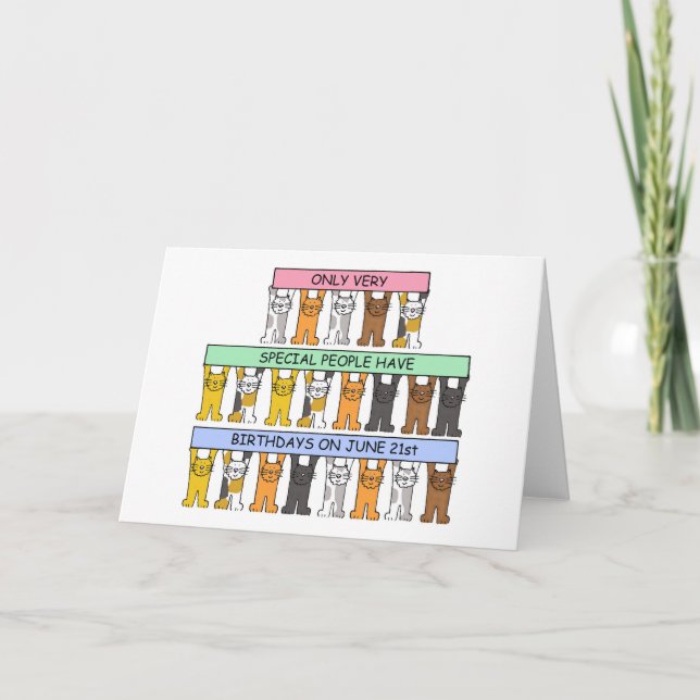 Tarjeta 21 de junio Gatos Personalizados de cumpleaños (Anverso)
