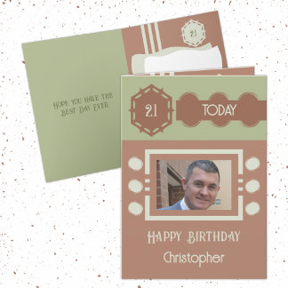 Tarjeta 21 hoy agregar foto nombre marrón verde cumpleaños