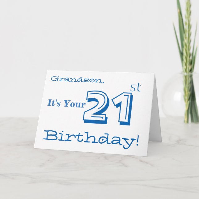 Tarjeta 21ro saludo del cumpleaños del nieto en azul y (Anverso)
