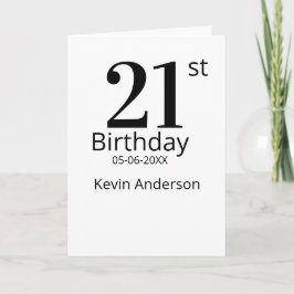 Tarjeta 21st birthday bold letter name date simple man boy