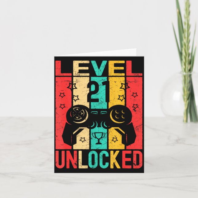 Tarjeta 21st Birthday Level 21 Unlocked Gamer Funny Birthd (Anverso)