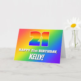 Tarjeta 21st Birthday: Multicolored Rainbow Pattern # 21
