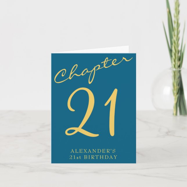 Tarjeta 21st Birthday Party Gold Script Blue  (Anverso)