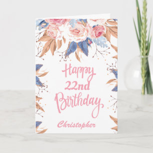 Tarjeta 22.ª acuarela Floral Rosa Botánica