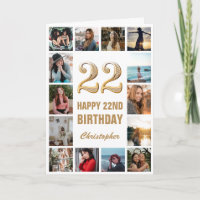 22.º Collage de fotos blanco y oro feliz cumpleaño