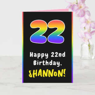 Tarjeta 22.º cumpleaños: arcoiris colorido # 22, nombre pe