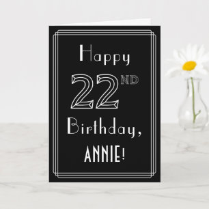 Tarjeta 22.º cumpleaños: Art Deco Style # 22 y nombre pers