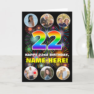 Tarjeta 22.º cumpleaños: Divertido arcoiris #, nombre pers