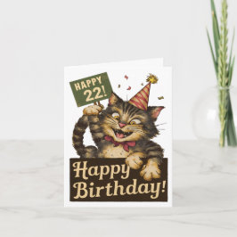 Tarjeta 22.º cumpleaños lindo gato divertido vintage