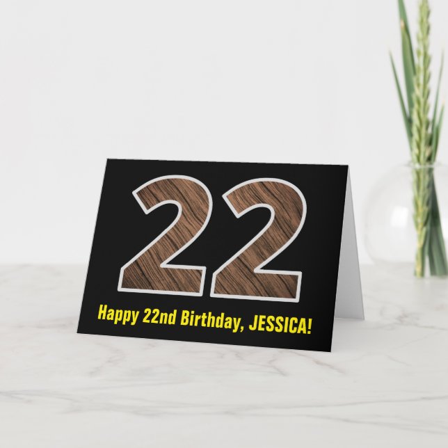 Tarjeta 22.º cumpleaños: Nombre + Patrón de grano de mader (Anverso)