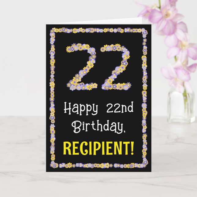 Tarjeta 22.º cumpleaños: número de flores florales, nombre (Orquídea)