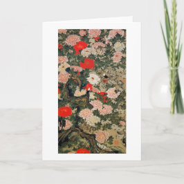 Tarjeta 22. 牡丹小禽図, Peonies y pequeños pájaros, Jakuchū del