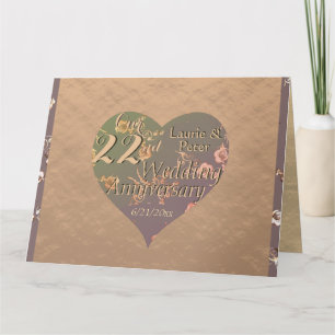 Tarjeta 22° Aniversario Boda Rosa Corazón de Corazón