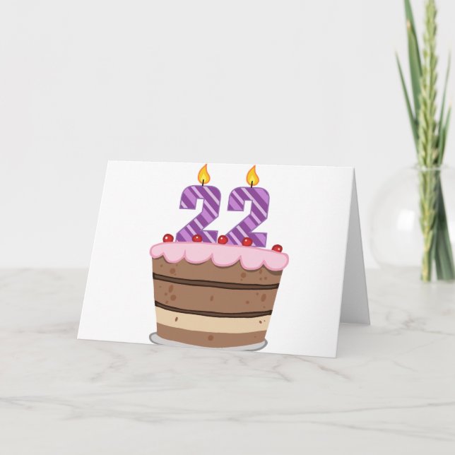 Tarjeta 22 años en el pastel de cumpleaños (Anverso)