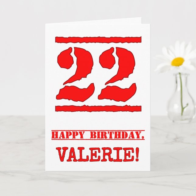 Tarjeta 22° cumpleaños: Diversión, estampado de goma roja (Planta pequeña)