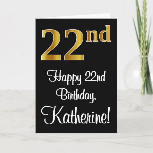 Tarjeta 22 cumpleaños ~ Elegante lujoso Faux Gold Look #