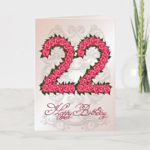 Tarjeta 22nd birthday card with roses and leaves