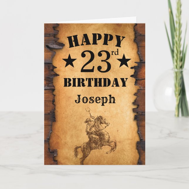 Tarjeta 23.ª campiña rústica de cumpleaños Caballo de Vaqu (Anverso)