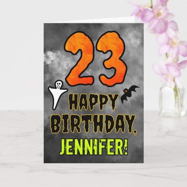 Tarjeta 23.º cumpleaños: Tema de Eerie Halloween + nombre  (Orquídea)