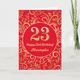 Tarjeta 23.º Patrón Floral Rojo y Dorado