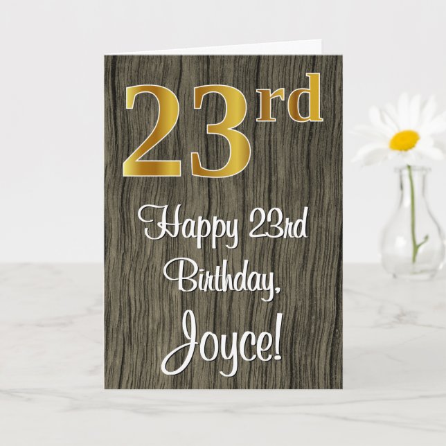 Tarjeta 23 Aniversario: Elegante Faux Gold Look #, Faux Wo (Planta pequeña)