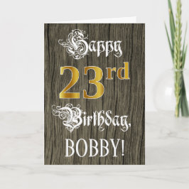 Tarjeta 23 Aniversario: Faux Gold Look + Faux Wood Pattern