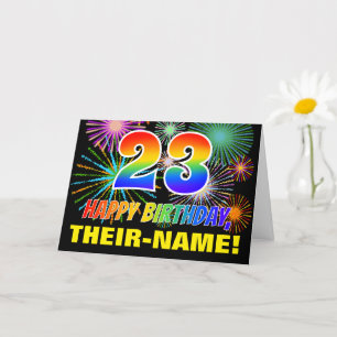 Tarjeta 23 Aniversario: Negrita, diversión, fuegos artific