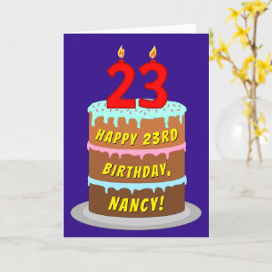 Tarjeta 23 Aniversario: Torta y velas divertidas + nombre
