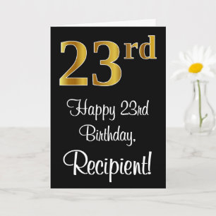 Tarjeta 23 cumpleaños ~ Elegante lujoso Faux Gold Look #