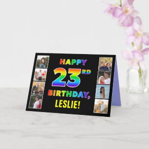 Tarjeta 23 Cumpleaños: Texto Arcoíris, Fotos Personalizada