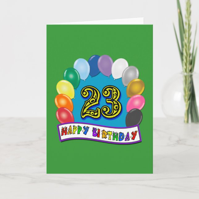 Tarjeta 23 Regalos de cumpleaños con diseño de globos vari (Anverso)