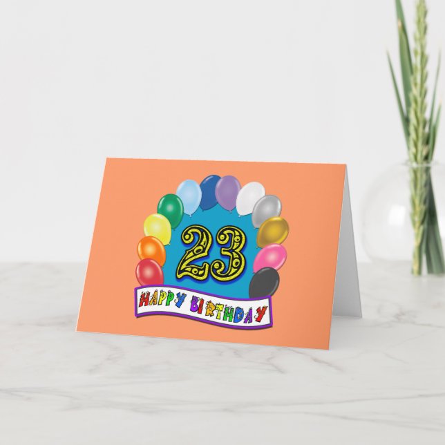 Tarjeta 23 Regalos de cumpleaños con diseño de globos vari (Anverso)