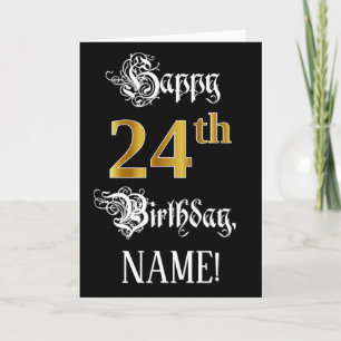 Tarjeta 24º cumpleaños — Guión de fantasía; aspecto de oro