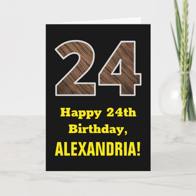 Tarjeta 24º cumpleaños: Nombre, Patrón de grano de madera  (Anverso)