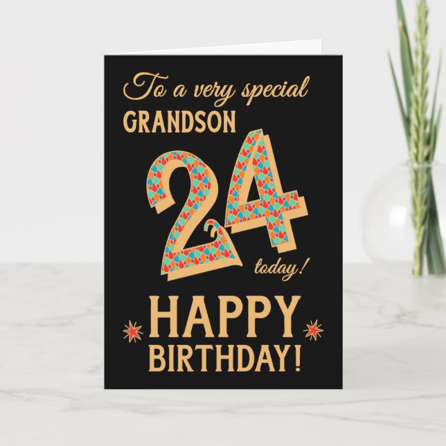 Tarjeta 24º cumpleaños, para el nieto, efecto oro sobre el (Anverso)