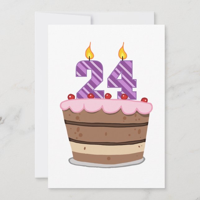 Tarjeta 24 años en el pastel de cumpleaños (Anverso)