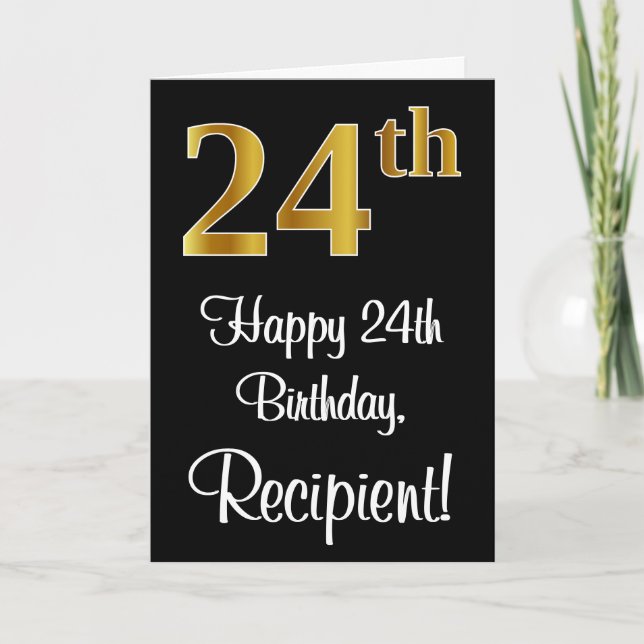 Tarjeta 24 cumpleaños ~ Elegante lujoso Faux Gold Look # (Anverso)