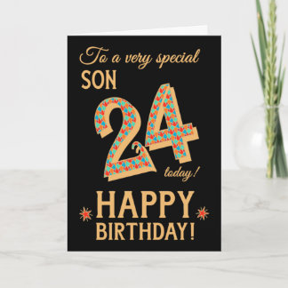 Tarjeta 24 cumpleaños, para el hijo, efecto oro sobre el n