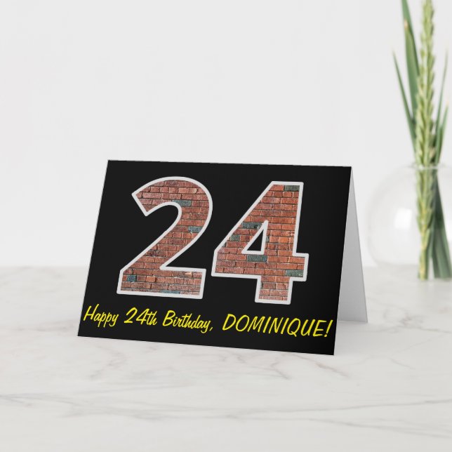Tarjeta 24th Birthday - Brick Wall Pattern "24" w/ Name (Anverso)
