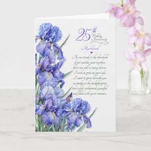Tarjeta 25º Aniversario de Boda Iris Púrpura Romántico