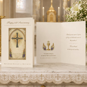 Tarjeta 25º Aniversario Sacerdotal Católico IHS Eucarístic
