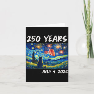 Tarjeta 250 años gato noche estrellada 4 de julio 250 aniv