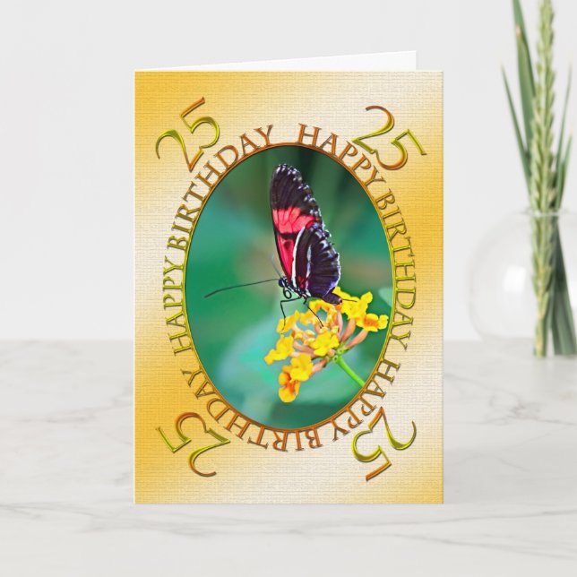 Tarjeta 25.ª carta de cumpleaños de mariposa y flor (Anverso)