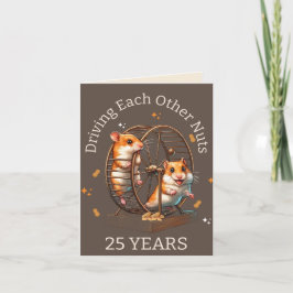 Tarjeta 25.º aniversario hámsters conduciéndose unos a otr