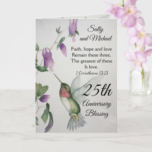 Tarjeta 25° Aniversario bendiciendo fe esperanza amor pare (Orquídea)