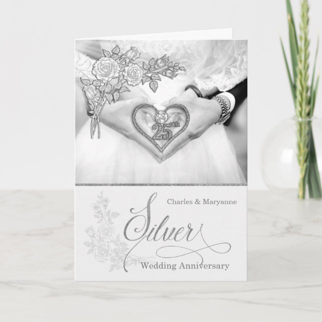 Tarjeta 25° aniversario Boda de plata en blanco (Anverso)